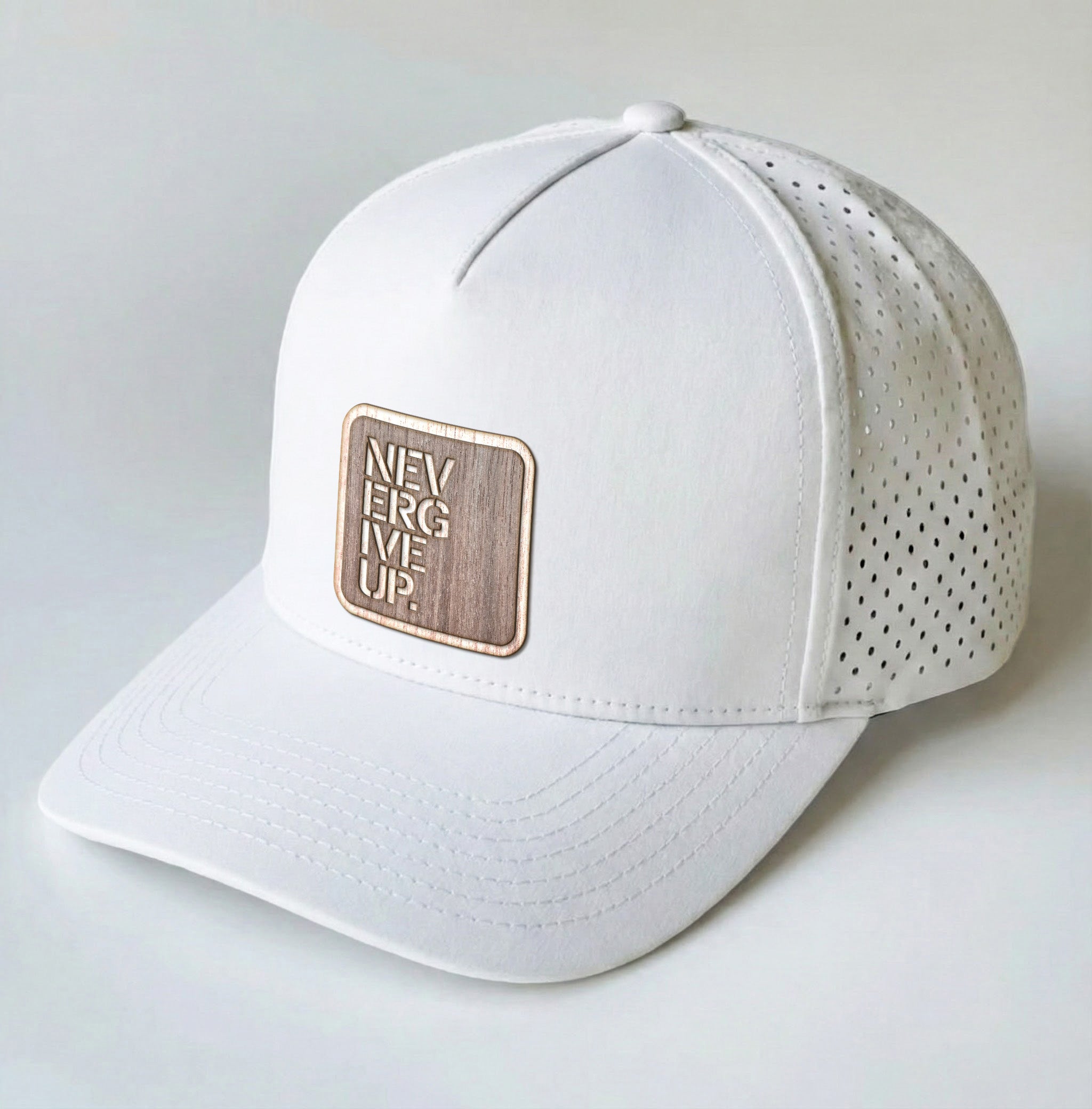 NEVER GIVE UP Real Wood Patch Hat