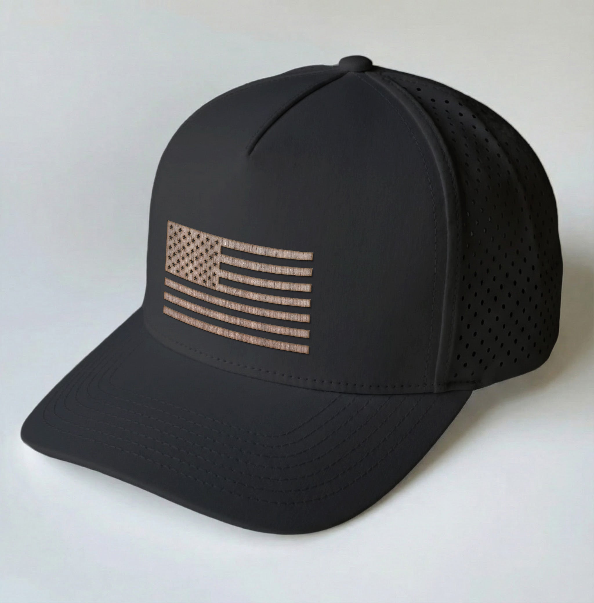 AMERICAN FLAG Real Wood Patch Hat